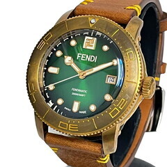 【FENDI/フェンディ】 000-131-037 アクアダイバー 限定800本  腕時計 スチール/レザー 自動巻き/オートマ 緑文字盤/ブロンズ/茶 メンズ【中古】【真子質店】【GD】【KKx】