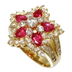 9.5号 花/フラワー ルビー 計1.00ct ダイヤモンド 計1.33ct リング・指輪 K18ゴールド 18金 7.6g レディース【中古】【真子質店】【NN】【SMaMo】