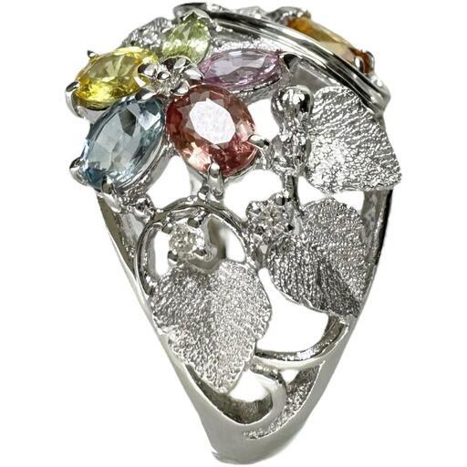 12号 マルチカラーサファイア 1.01ct ダイヤモンド計 0.03ct リング・指輪 K18WGホワイトゴールド 18金 4.5g レディース【中古】【真子質店】【NN】【MaMiMo】