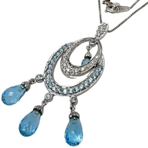 揺れるデザイン/ブリオレットカット ブルートパーズ 7.05ct ダイヤモンド計 0.10ct ネックレス K18WGホワイトゴールド 18金 9.4g 46cm レディース【中古】【真子質店】【NN】【YMiT】