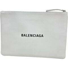 【BALENCIAGA/バレンシアガ】 ロゴ入り　フラットスリム 485110  クラッチバッグ レザー ホワイト メンズ【中古】【真子質店】【GD】【Maxx】