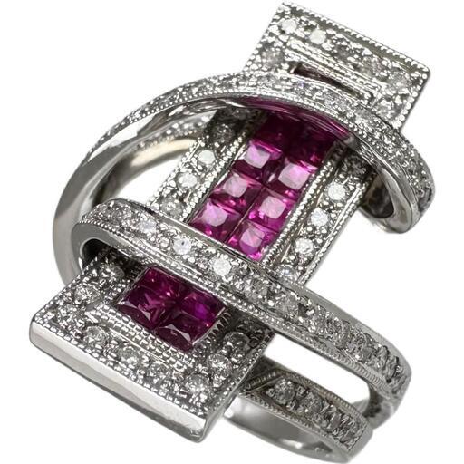 15号 ミステリーセッティング ルビー 計1.20ct ダイヤモンド 計0.46ct リング・指輪 K18WGホワイトゴールド 18金 9.3g レディース【中古】【真子質店】【NN】【SIMa】 35,750円