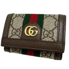 【GUCCI/グッチ】 オフィディア ミニウォレット シェリーライン 735099 3つ折り財布 三つ折り財布 レザー/PVC ブラウン/ベージュ/ゴールド金具 レディース【中古】【真子質店】【GD】【Dxx】
