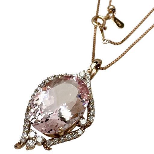 モルガナイト 7.68ct ダイヤモンド 計0.51ct ネックレス K18PGピンク