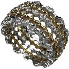 12号 透かし柄デザイン ダイヤモンド 計0.52ct リング・指輪 K18YGイエローゴールド 18金/K18WGホワイトゴールド(金性分析済み) 7.8g レディース【中古】【真子質店】【NN】【MiDK】
