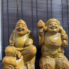 『恵比寿　大黒天』置物　木彫り　木造り　骨董品　高さ30cm