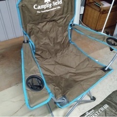 ●  e) Camping Field STEEL ARMREST CHAIR  ダブル カップホルダー付 キャンピングチェア  折りたたみ椅子 イス アウトドア キャンプ BBQ 釣り 中古品 ③の画像