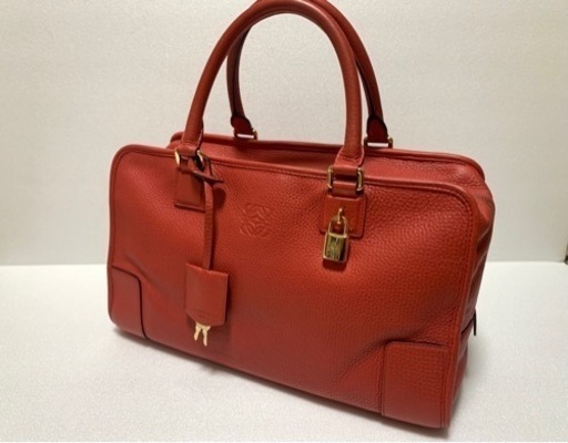 LOEWE ロエベ　極上品　アマソナ　朱色レザー　アナグラム型押し　カデナ　エンボスレザー　ミニボストン　ハンドバッグ　正規品　29万