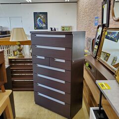 ハイチェスト 7段チェスト 引出し8杯 ダークブラウン 木目模様□横幅80