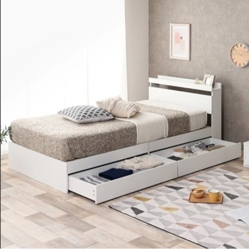 収納付きダブルベット　フレームのみ　ホワイト