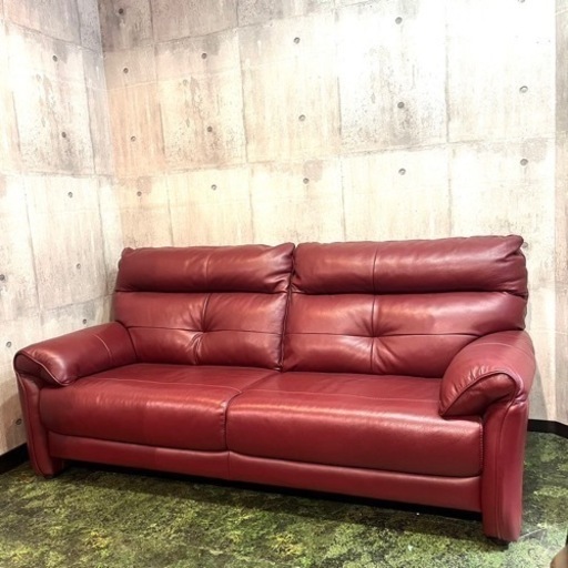 【受取の方が決まりました】未使用レベルです Leather world レザーワールド ソファ 総革  IDC ワインレッド 3人掛けソファ