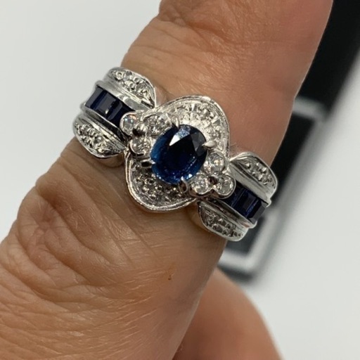 Pt900 プラチナ900 サファイヤ　ダイヤモンド　リング　6.7g 約12.5号