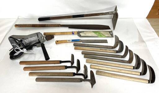 【終】G311/金象印 最高級 刈込鋏工具/T-195/ドリル/のこぎり/鍬/くわ/鎌/農作業/園芸/手工具/まとめて/動作未確認/17点セット