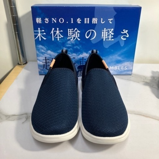 O2404-408 AMBLES スリッポン 超極軽 ネイビー サイズ:24.5cm 箱付き 中古美品