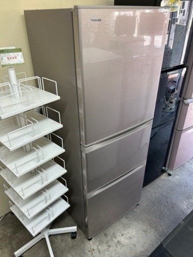 万代店　【美品・良品】　TOSHIBA（東芝）　3ドア冷凍冷蔵庫　GR-H34SY（NP）　2016年製　330L ・冷蔵室：164L ・野菜室：82L ・冷凍室：84L