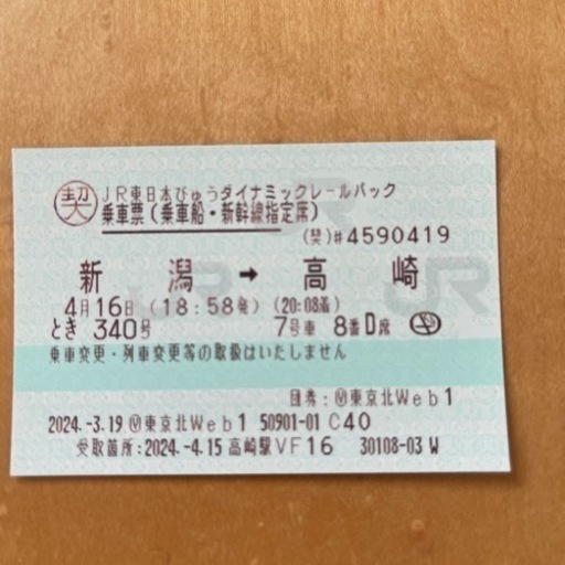 チケット 新幹線/鉄道切符