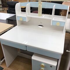 ★ジモティ割あり★  学習机 ホワイト/パステルブルー H135...