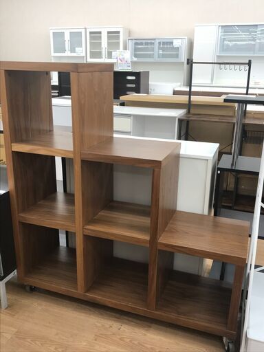 ★ジモティ割あり★  キャスター付きオープンラック ブラウン H131×W122×D39 クリーニング済み KJ4897
