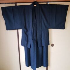 差し上げます❗ウールアンサンブル&帯　紺色 　ほぼ未使用品