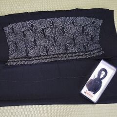 差し上げます❗ウールアンサンブル&帯　紺色 　ほぼ未使用品の画像