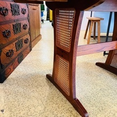 《売約済》【池上店】 三越　ブルージュ　Brugge ダイニングテーブル　バタフライテーブル　エクステンション　伸長式　クラシック　ビンテージ　オーク材　三越家具　ステンドグラス　カントリーハウス　ワイドの画像