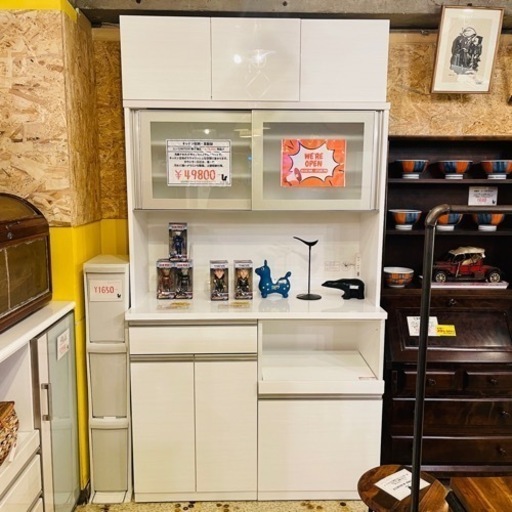 《売約済》【池上店】 食器棚　カップボード　レンジボード　レンジ台　システムキッチンボード　ニトリ　NITORI  リガーレ　セット　上乗せ収納　付き　スムーズクローザー　ゆっくり閉まる　大容量　収納