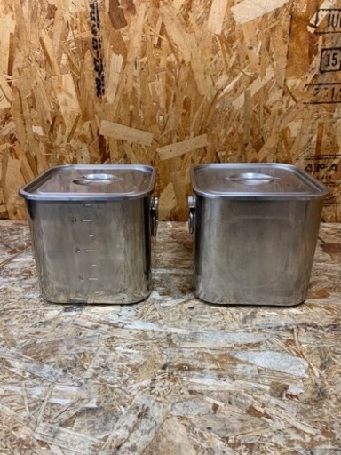 (6236) 仔犬印 深型 角キッチンポット 20cm 蓋あり 手付 ステンレス 2個 角ポット キッチンポット 業務用 厨房用品 飲食店 店舗用 中古品