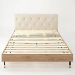 展示品・未使用品】セミダブルベッドフレーム アイボリー色 ベルベット