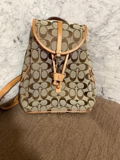 COACH リュックサック シグネチャー 6613 ベージュ レザー キャンバス