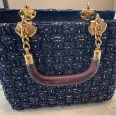 ツイード　チェーン　ハンドバッグ　青　レディース　バッグ　ブルー