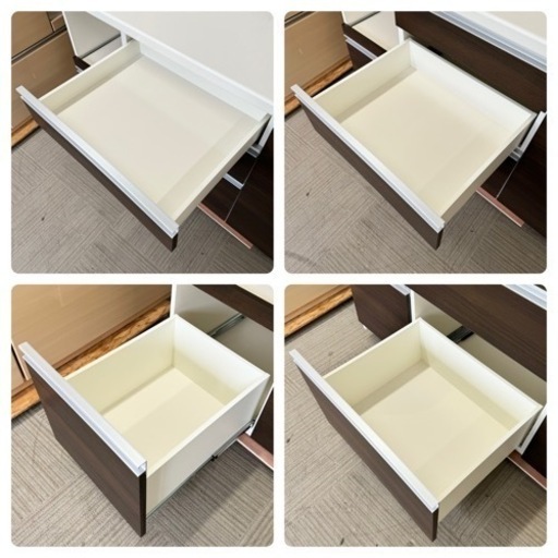 【超美品‼️】高級♪ パモウナ 140cm幅キッチンボード 食器棚 収納家具 木目調ダークブラウン♪