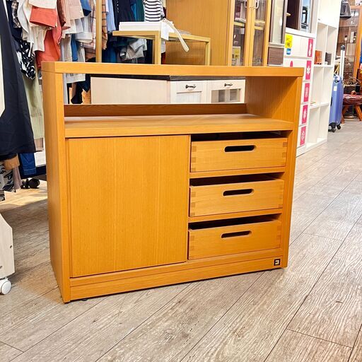 コスガ タモ材 天然木 サイドボード 0350 収納 キャビネット キャスター付 ★買取帝国 志木店