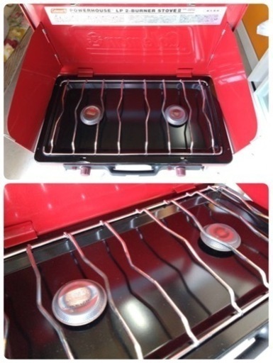 ● Coleman POWER HOUSE LP 2バーナーストーブ Ⅱ レッド 赤 ガスコンロ スリム コンパクト アウトドア キャンプ 中古品 ③