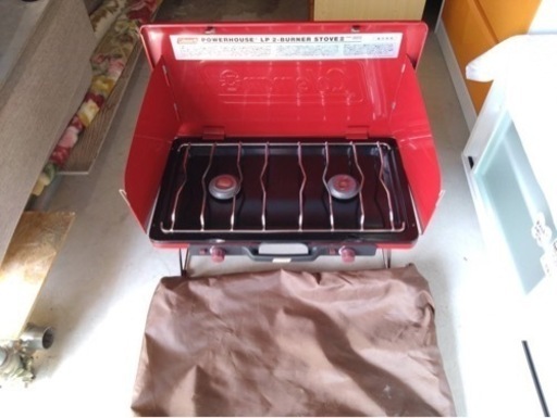 ● Coleman POWER HOUSE LP 2バーナーストーブ Ⅱ レッド 赤 ガスコンロ スリム コンパクト アウトドア キャンプ 中古品 ③