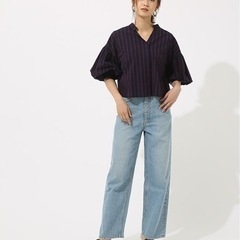 アズール マルチストライプバルーンスリーブブラウスの画像