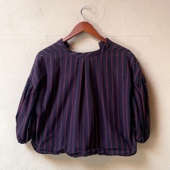 アズール マルチストライプバルーンスリーブブラウスの画像