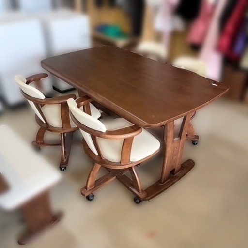 受付終了 大川家具 テーブル チェア セット 4人用 家具 ダイニングセット ダークブラウン