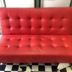 【リサイクルサービス八光】幅120cm　合皮　2人掛けソファベッド　RED