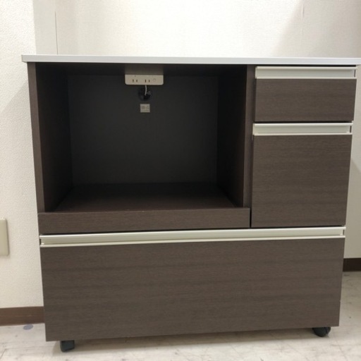 キッチンカウンターステンレストップ引き出し付きシルバー×ブラウン【トレファク堺福田店】