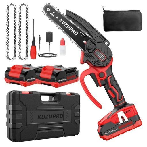 KUZUPRO 6インチチェーンソー 充電式 電動チェーンソー 850W 21V2.0Ahバッテリー2個付属 ブラシレスモーター搭載 専用ケース付新品未使用