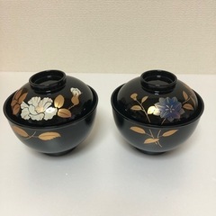 ② 【未使用】花違い蒔絵 会津塗 吸物椀5客セット　木箱入　汁椀の画像