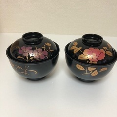 ② 【未使用】花違い蒔絵 会津塗 吸物椀5客セット　木箱入　汁椀の画像