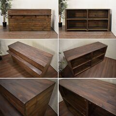 【ヤ取6/2終了】≪zyt1443ジ≫ ヴィンテージ風カウンターテーブル 木製レジカウンター 幅180cm 奥行60cm ステイン色/エイジング/おしゃれ 60405-01の画像