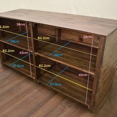 【ヤ取6/2終了】≪zyt1443ジ≫ ヴィンテージ風カウンターテーブル 木製レジカウンター 幅180cm 奥行60cm ステイン色/エイジング/おしゃれ 60405-01の画像
