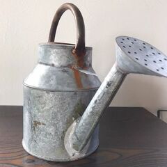 アンティーク　ブリキのジョーロ（フェイク植物付）の画像