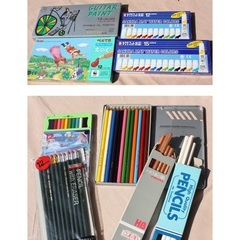 水彩絵の具　色鉛筆　HB鉛筆　文具　筆記用具　お絵かき