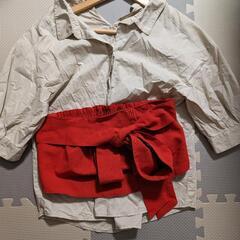 ベージュシャツ＋リボンベルトの画像