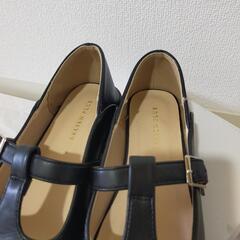 スクエアトゥメリージェーンパンプス 黒 Lの画像