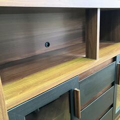 キャビネット 棚 収納 家具 リビング 引き出し 扉付き 幅105㎝ 奥行39㎝ 高さ93㎝ ダークブラウン の画像