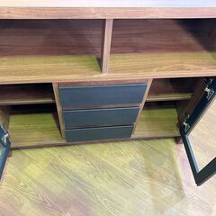 キャビネット 棚 収納 家具 リビング 引き出し 扉付き 幅105㎝ 奥行39㎝ 高さ93㎝ ダークブラウン の画像